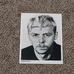 SIMON PEGG Signed Black and White
